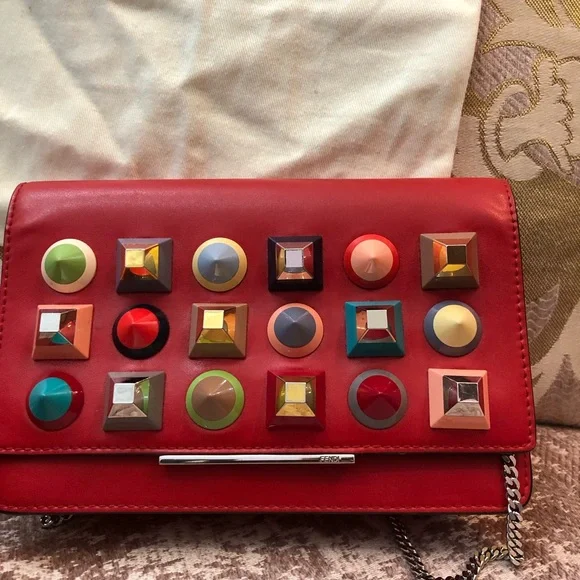 Fendi Red Multicolor Studded Women's Bag - Picture 2 of 14